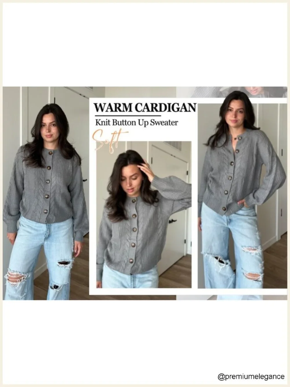 Women's Cable Knit Cardigan Open Front Long Sleeve Button Coat